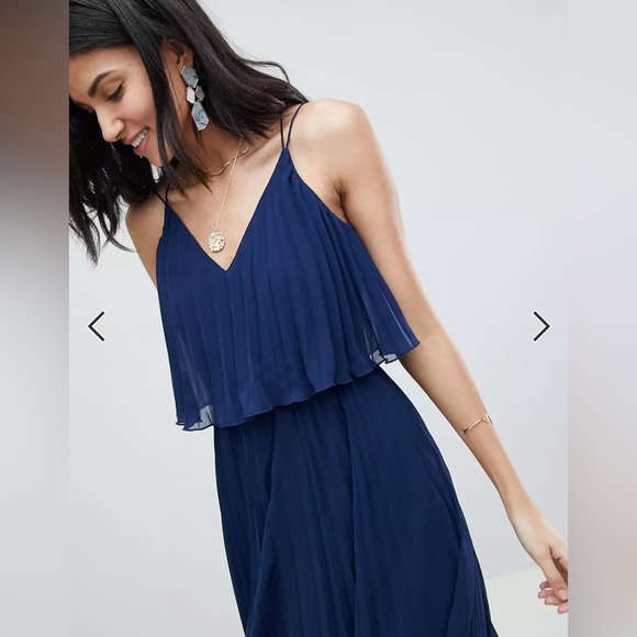 ASOS Design Tall Pleated Crop Top Maxi Dress - Navy UK 16 / US L - Picture 6 of 7